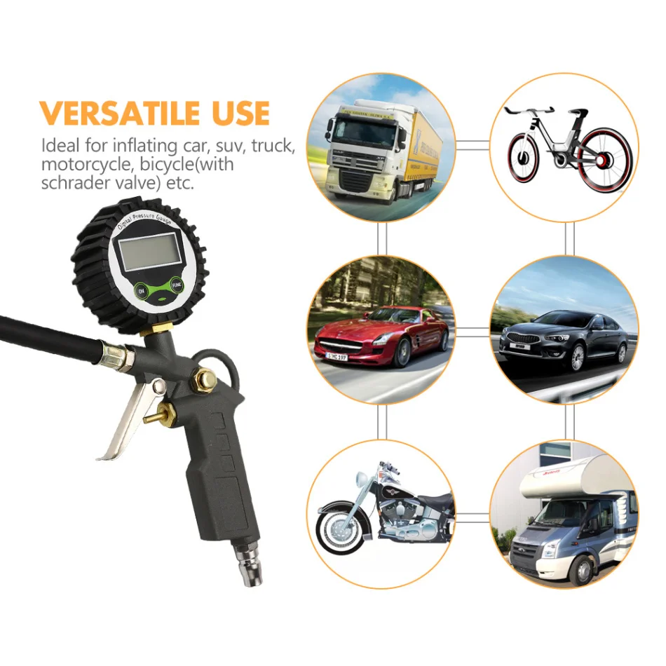 250PSI Air Chuck Digital Air Tire Inflator with Pressure Gauge LCD Display LED Backlight Car Tire Tester Inflation Monitoring
250PSI Air Chuck Digital Air Tire Inflator with Pressure Gauge LCD Display LED Backlight Car Tire Tester Inflation Monitoring