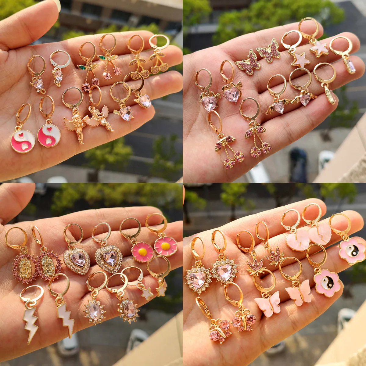 6Pair/Set New Pink Crystal Heart Cherry Charms Drop Earrings Set For Women Yin Yang Golden Angel Dangle Earrings Fashion Jewelry
6Pair/Set New Pink Crystal Heart Cherry Charms Drop Earrings Set For Women Yin Yang Golden Angel Dangle Earrings Fashion Jewelry