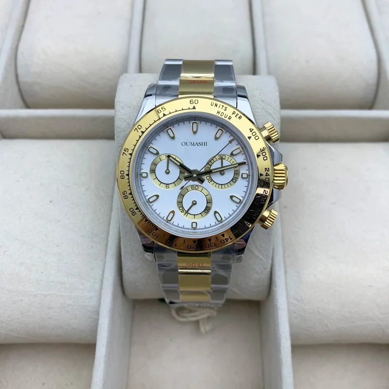 Multifunction Sapphire Class 39mm Case Men's Automatic Watch Chronograph Watch Male Gold Case White Face
Multifunction Sapphire Class 39mm Case Men's Automatic Watch Chronograph Watch Male Gold Case White Face