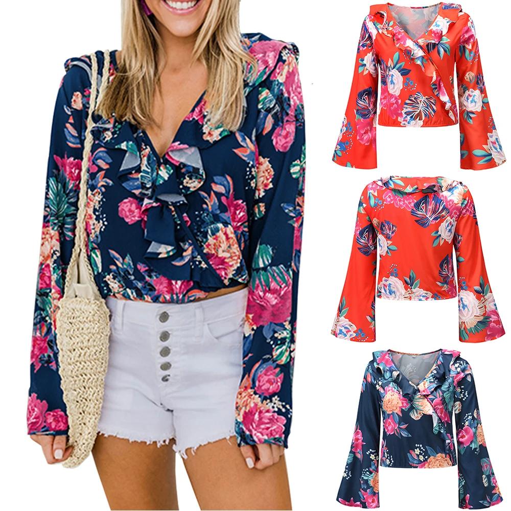 2021 new spring and autumn women's long-sleeved V-neck floral blouse T-shirt all-match temperament knitted printed blouse
2021 new spring and autumn women's long-sleeved V-neck floral blouse T-shirt all-match temperament knitted printed blouse