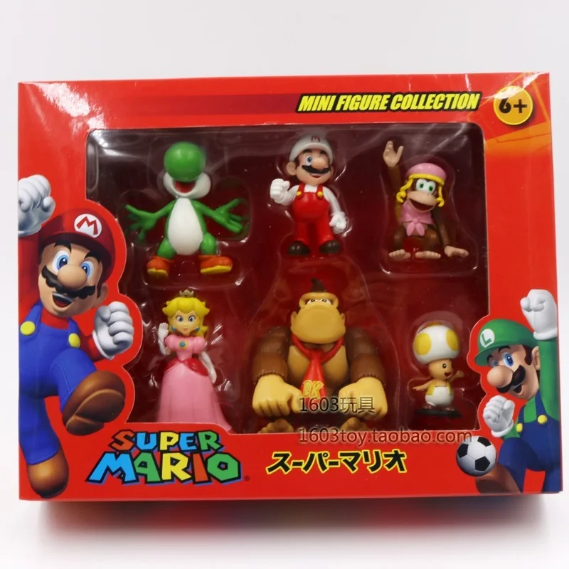 6Pcs/lot 3-7cm Super Mario Bros PVC Action Figure Toys Dolls Model Set Luigi Yoshi Donkey Kong Mushroom for kids birthday gifts | Игрушки и