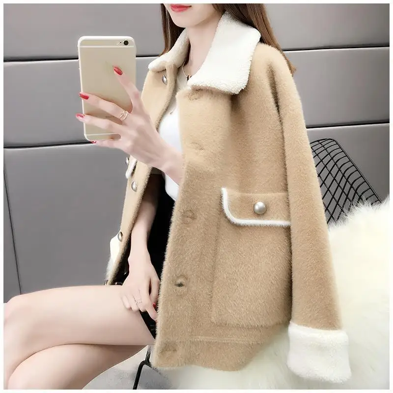 Faux Mink Fur Coat Female Autumn And Winter 2021 New Popular Korean Loose Jacket Cardigan Shirt Casual Tide | Женская одежда