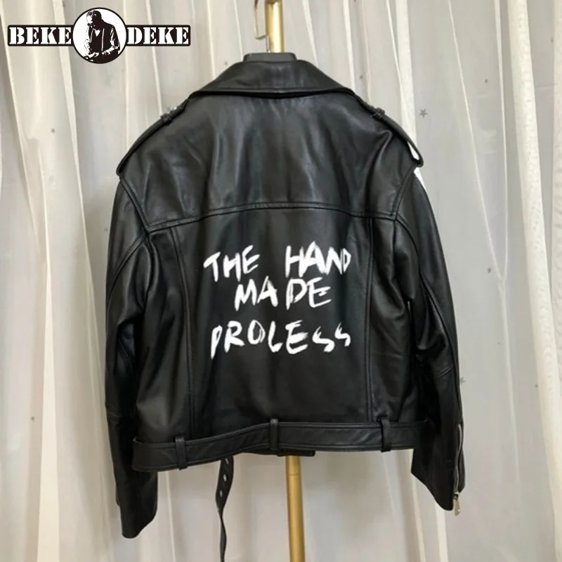 Women Letter Graffiti Biker Genuine Leather Jackets Punk Loose Sheepskin Coat Female Spring Autumn Streetwear Zipper Outerwear
Women Letter Graffiti Biker Genuine Leather Jackets Punk Loose Sheepskin Coat Female Spring Autumn Streetwear Zipper Outerwear
