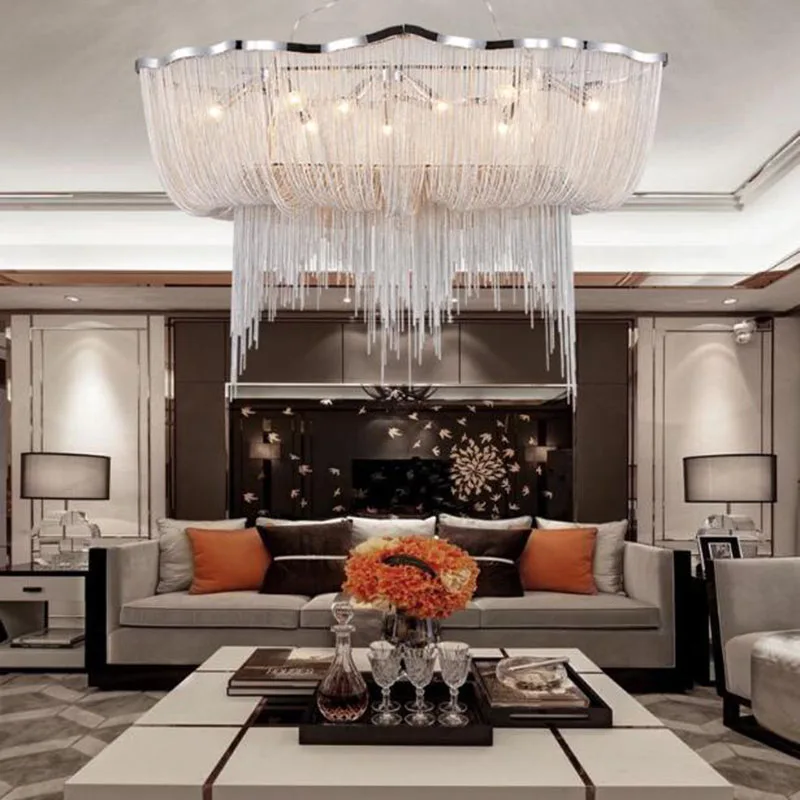 Modern silver aluminum chain chandelier Living room lightsinterior decoration luxury aluminum tassel chain chandelier
Modern silver aluminum chain chandelier Living room lightsinterior decoration luxury aluminum tassel chain chandelier
