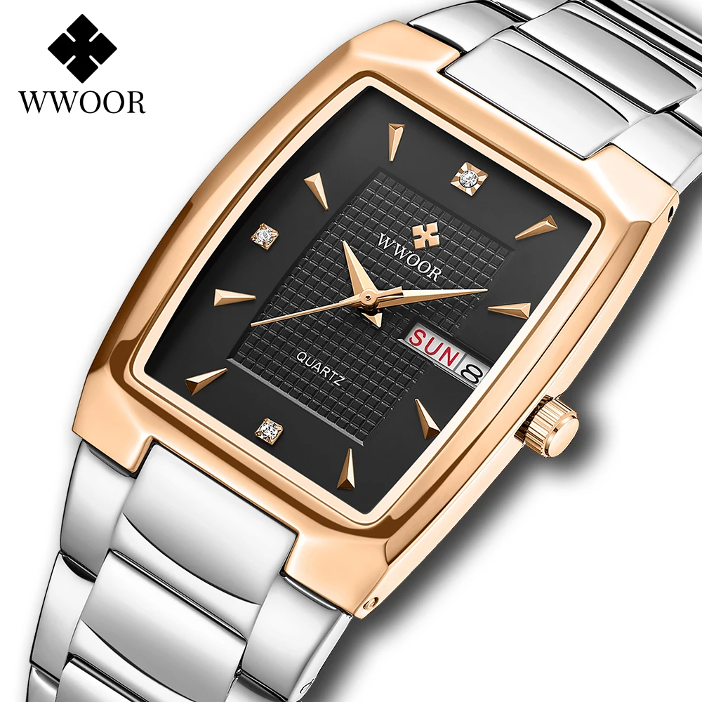 

Fashion Men Watch WWOOR New Luxury Brand Square Design Waterproof Automatic Week Date Quartz Wrist Watch Male Clock Reloj Hombre
