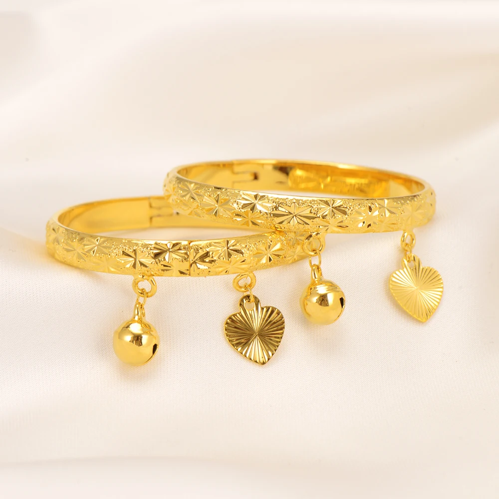 

24K Baby Bangles Ethnic Gold Color Dubai Bangles Kids Bracelet bell Bracelet Gold anklet Bracelet Child Jewelry Birthday Gift