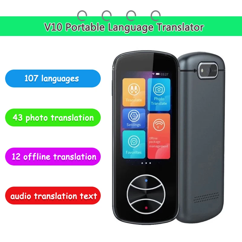 Портативный переводчик языков V10 107, онлайн-язык, сенсорный экран 3,0 дюйма с автономным языком, Wi-Fi, переводчик в режиме реального времени
Портативный переводчик языков V10 107, онлайн-язык, сенсорный экран 3,0 дюйма с автономным языком, Wi-Fi, переводчик в режиме реального времени