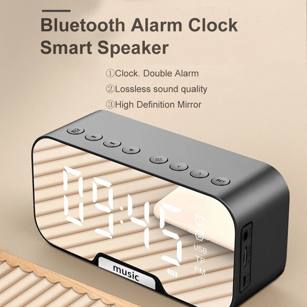FM radio LED Player Bluetooth-compatible Mirror Alarm Clock LED Date Display Desktop Digital Wake Up Clock 1400mAh Home Table
FM radio LED Player Bluetooth-compatible Mirror Alarm Clock LED Date Display Desktop Digital Wake Up Clock 1400mAh Home Table