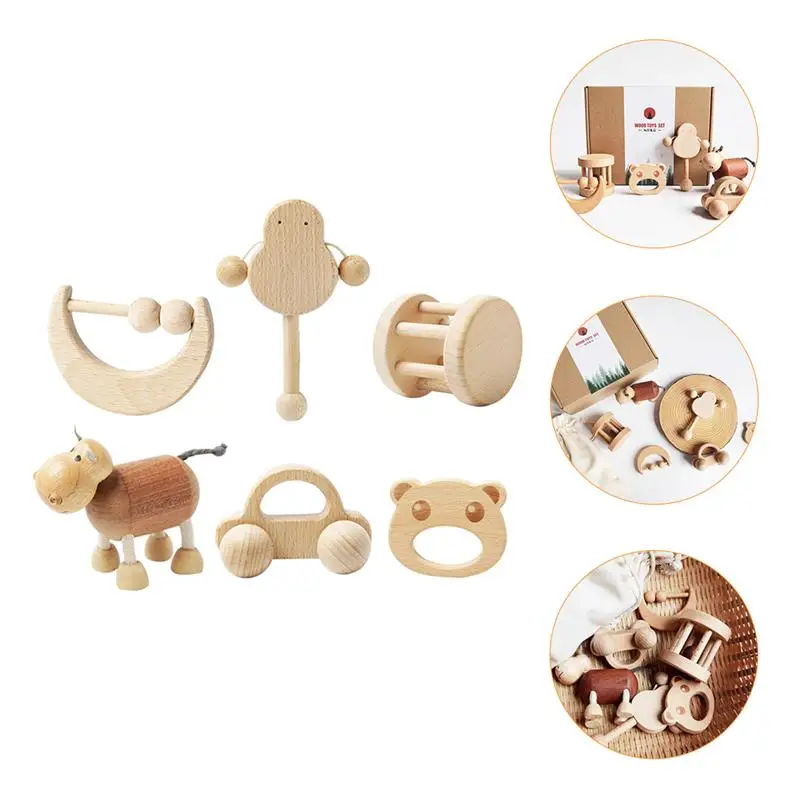 6pcs Toddler Baby Shower Children Hand Rattles Baby Rattle Toys Wooden Rattles Early Education 
6pcs Toddler Baby Shower Children Hand Rattles Baby Rattle Toys Wooden Rattles Early Education