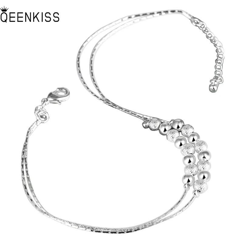 

QUEENKISS BT6141 2022 Fine Jewelry Wholesale Fashion Couples Birthday Wedding Gift Round 925 Sterling Silver Pendant Bracelet