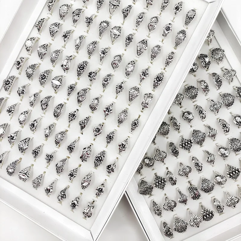 100 Pcs/Lot Vintage Carved Flower Geometric Hollow Rings for Women Wholesale Mix Style Antique Silvery Ethnic Jewelry Party Gift
100 Pcs/Lot Vintage Carved Flower Geometric Hollow Rings for Women Wholesale Mix Style Antique Silvery Ethnic Jewelry Party Gift