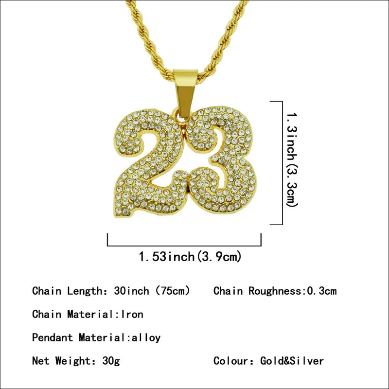 Iced Out 23 No. Pendant Bling Bling Rhinestone Crystal Men's Hip hop Pendant Necklace with Chain Fashion Jewelry
Iced Out 23 No. Pendant Bling Bling Rhinestone Crystal Men's Hip hop Pendant Necklace with Chain Fashion Jewelry