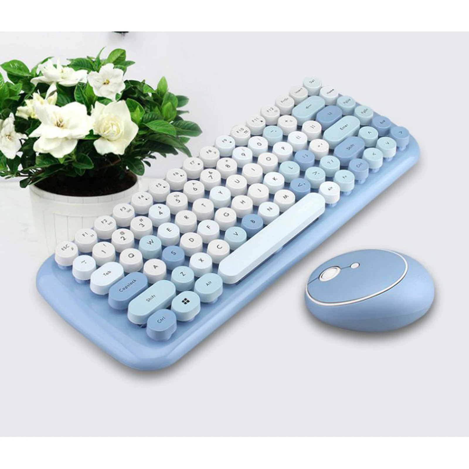 Фото Милая беспроводная клавиатура и мышь комбо 84 клавиши 1600 точек/дюйм для ПК