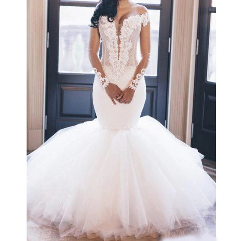 2020 Elegant Lace Mermaid Wedding Dresses Long Sleeves Sexy Lace Bridal Gowns Boning BodicAfrican Vestido De Noiva
2020 Elegant Lace Mermaid Wedding Dresses Long Sleeves Sexy Lace Bridal Gowns Boning BodicAfrican Vestido De Noiva