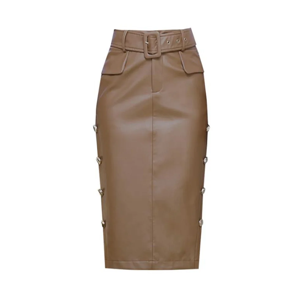 Khaki Black High Waist Faux Leather Maxi Skirt Women Elegant Side-Buttons Slim-Fit Bodycon Midi Skirt Office Lady Jupes Vintage
Khaki Black High Waist Faux Leather Maxi Skirt Women Elegant Side-Buttons Slim-Fit Bodycon Midi Skirt Office Lady Jupes Vintage