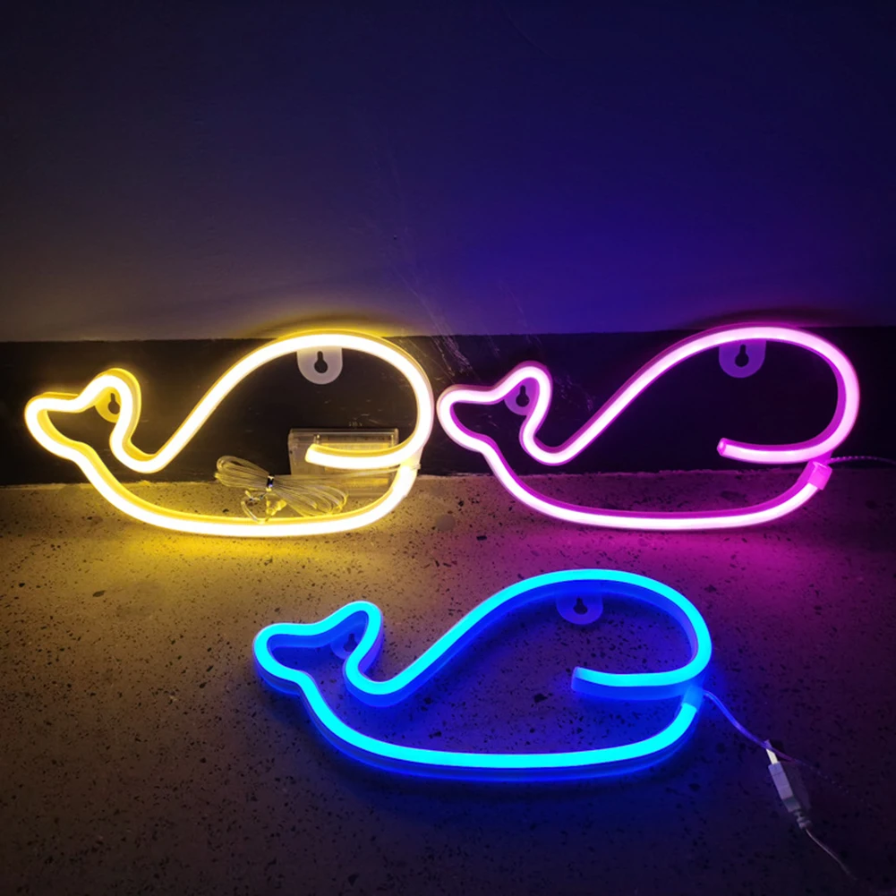 

Battery & USB Powered Party Wedding Window Shop Home Decor Dolphin Whale LED Neon Light Colorful Neon Sign Night Lamp Hanging