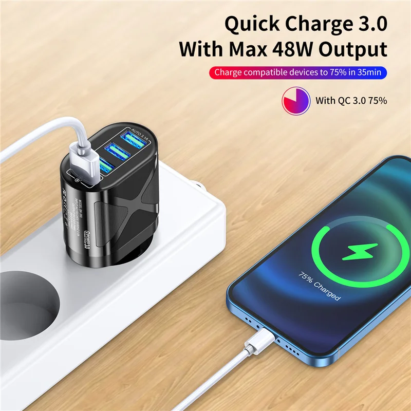 Зарядное устройство USLION с 4 USB-портами 3 А 48 Вт | Мобильные телефоны и аксессуары