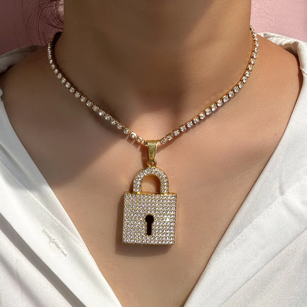 Flatfoosie Punk Crystal Lock Pendant Necklace for Women Gold Silver Color Shiny Rhinestone Tennis Chain Necklace Hip Hop Jewelry
Flatfoosie Punk Crystal Lock Pendant Necklace for Women Gold Silver Color Shiny Rhinestone Tennis Chain Necklace Hip Hop Jewelry