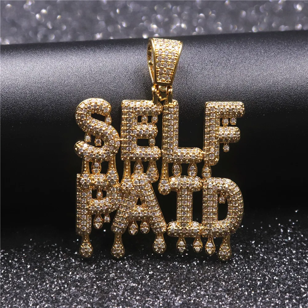 

Hip Hop Men iced out SELF PAID Pendant Necklaces pave setting cubic zirconia women Hiphop letters necklace charm jewelry gifts