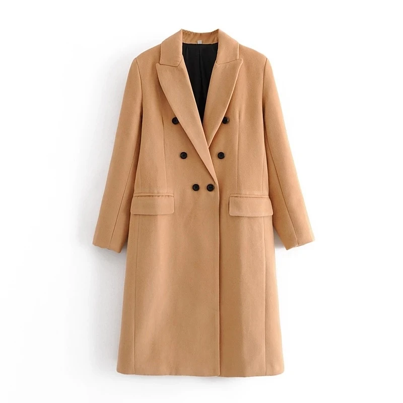 

Женское двубортное шерстяное пальто цвета хаки, элегантное однотонное пальто, ветровка, верхняя одежда, осень-зима 2021