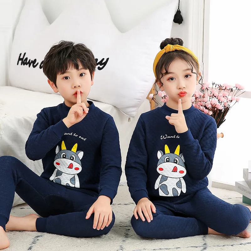 

Детские пижамные комплекты для маленьких девочек хлопковая утепленная одежда для сна термобелье для маленьких мальчиков 2 шт. новая зимняя ...