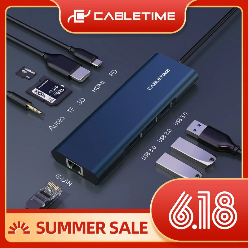 Кабель USB C концентратор к HDMI 3 0 SD/TF AUX кардридер PD порт 5 мм адаптер для MacBook Pro Air Type