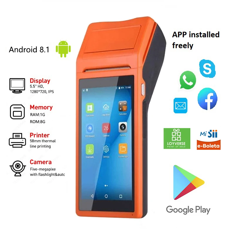 Ручной Android 8 1 пос терминал принтер с Bluetooth Термальность чековый 3G Wi Fi Мобильный