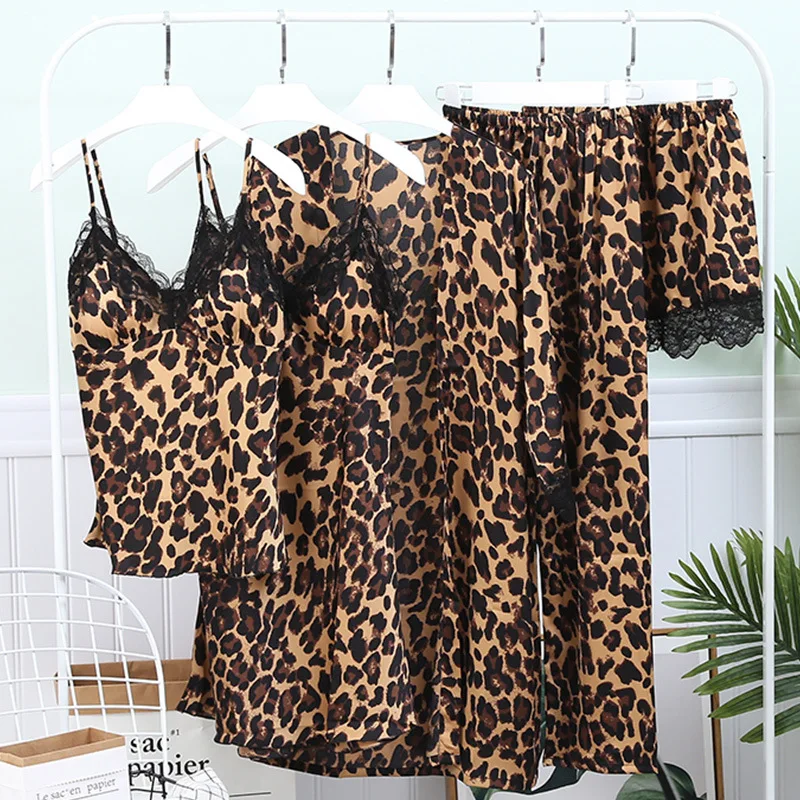 2020 5 Pieces Women Pajamas Sets With Pants Satin Sleepwear Pyjamas Sexy Lace Sleep Lounge Pijama Silk Leopard Print Pajama
2020 5 Pieces Women Pajamas Sets With Pants Satin Sleepwear Pyjamas Sexy Lace Sleep Lounge Pijama Silk Leopard Print Pajama