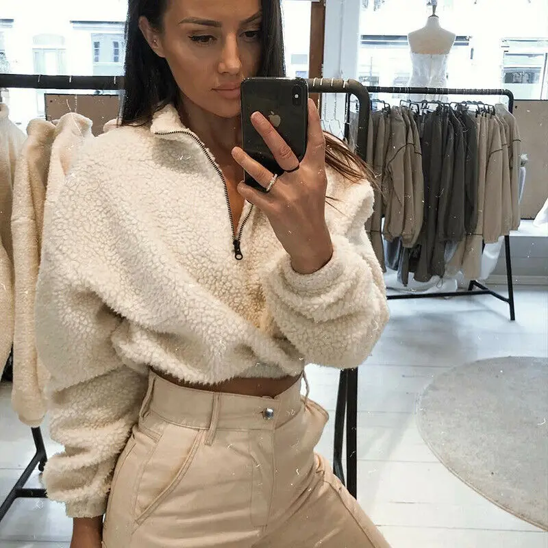 Hirigin Turn-down Collar Casual Sweatshirt Women Lamb Wool Long Sleeve Pullovers Ladies Zipper Solid Loose Hoodies Sweatshirts
Hirigin Turn-down Collar Casual Sweatshirt Women Lamb Wool Long Sleeve Pullovers Ladies Zipper Solid Loose Hoodies Sweatshirts