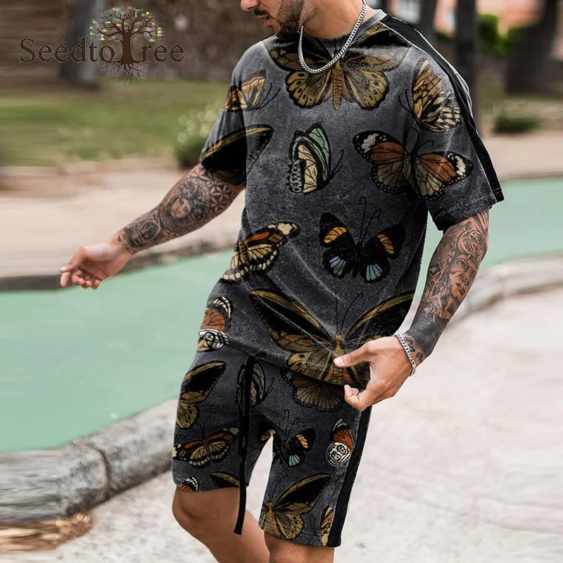 Summer New Men's Sports Suit Butterfly Print Short Sleeved Round Neck T-shirt Casual Shorts Men's Sets
Summer New Men's Sports Suit Butterfly Print Short Sleeved Round Neck T-shirt Casual Shorts Men's Sets