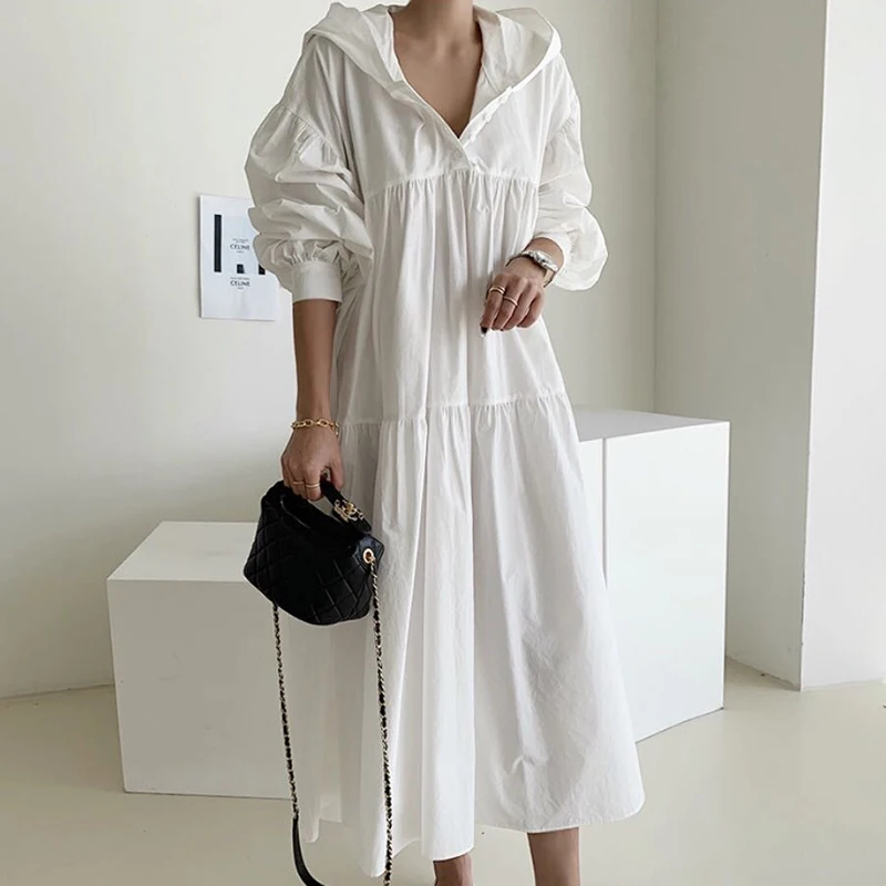 Patchwork Loose Korean Dresses Female 2021 Fall New Clothing Vintage Dress For Women Hooded Collar Lantern Long Sleeve
Patchwork Loose Korean Dresses Female 2021 Fall New Clothing Vintage Dress For Women Hooded Collar Lantern Long Sleeve