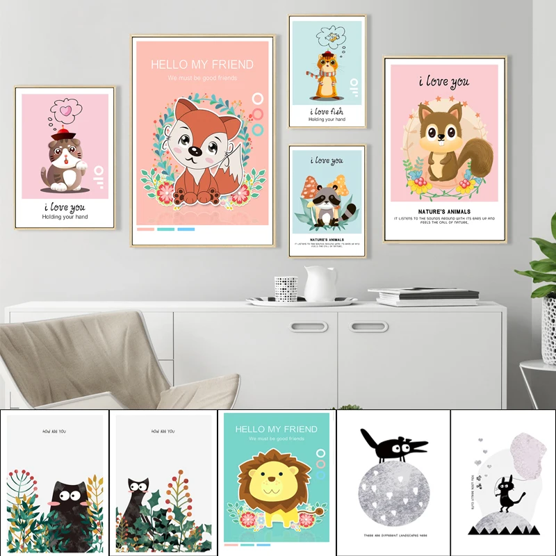 Modern Cartoon Lovely Animal Canvas Printing Painting, Lion, Cat, Raccoon, Fox, Children's Room Small Fresh Poster Decoration
Modern Cartoon Lovely Animal Canvas Printing Painting, Lion, Cat, Raccoon, Fox, Children's Room Small Fresh Poster Decoration