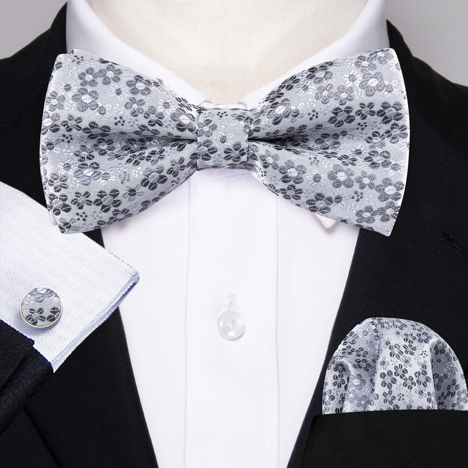 Barry.Wang Fashion Silver Floral Bow Ties For Men Silk Butterfly Pre-Tied Bow Tie Pocket Square Cufflinks Suit Set Floral Bowtie
Barry.Wang Fashion Silver Floral Bow Ties For Men Silk Butterfly Pre-Tied Bow Tie Pocket Square Cufflinks Suit Set Floral Bowtie