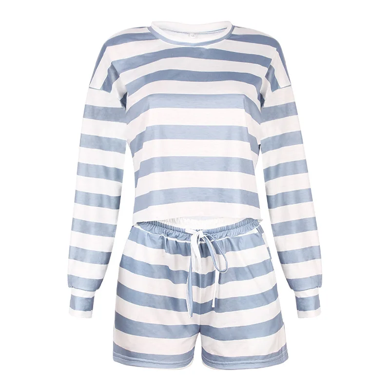 Donsignet Fashion Women's Suit Summer Hot Sale Casual Round Neck Pullover Striped Print Sexy Short Shorts At Home Two-piece Suit
Donsignet Fashion Women's Suit Summer Hot Sale Casual Round Neck Pullover Striped Print Sexy Short Shorts At Home Two-piece Suit