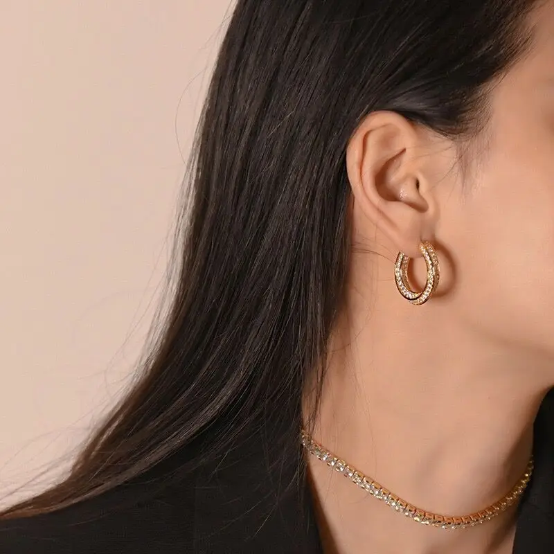 Small Rhinestone Hoop Earrings Twisted Sprial Mobius CZ Paved 18k Gold Plated Jewelry
Small Rhinestone Hoop Earrings Twisted Sprial Mobius CZ Paved 18k Gold Plated Jewelry