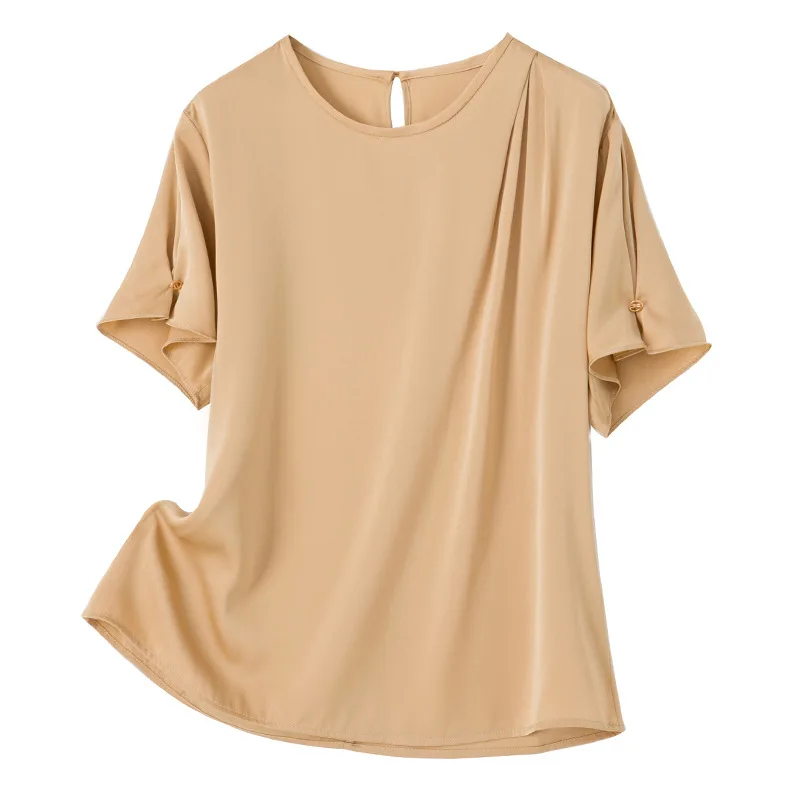 Gezelligheid Silk Shirts Women 2021 Fashion Summer Elegant Casual Pleated O-Neck Short Sleeve Loose 100% Natural Silk T Shirt
Gezelligheid Silk Shirts Women 2021 Fashion Summer Elegant Casual Pleated O-Neck Short Sleeve Loose 100% Natural Silk T Shirt