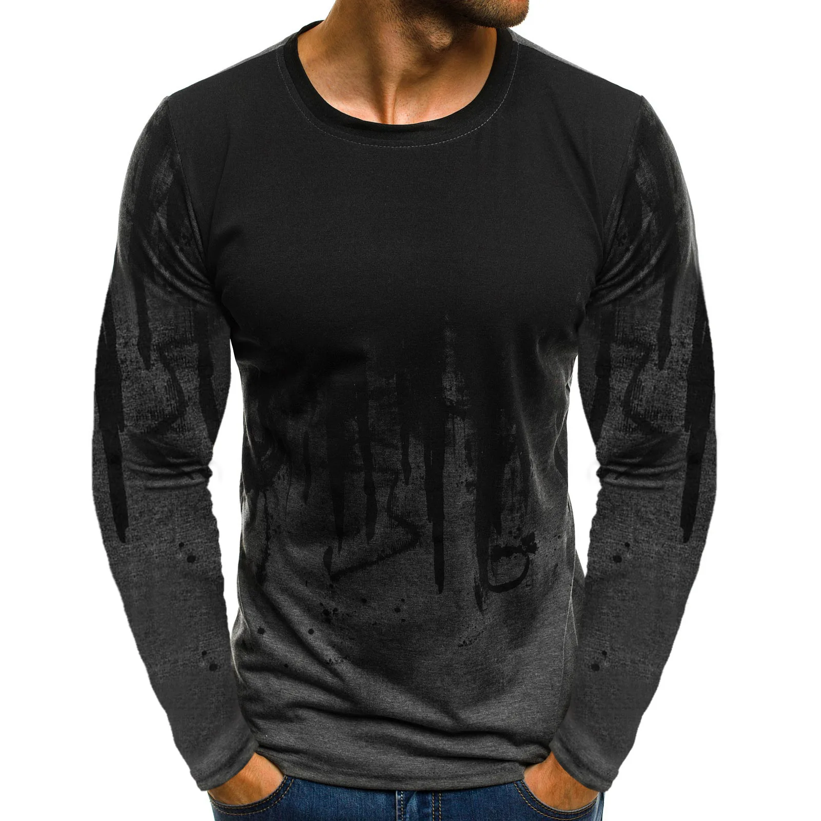 Мужская камуфляжная футболка с длинным рукавом круглым вырезом и | одежда