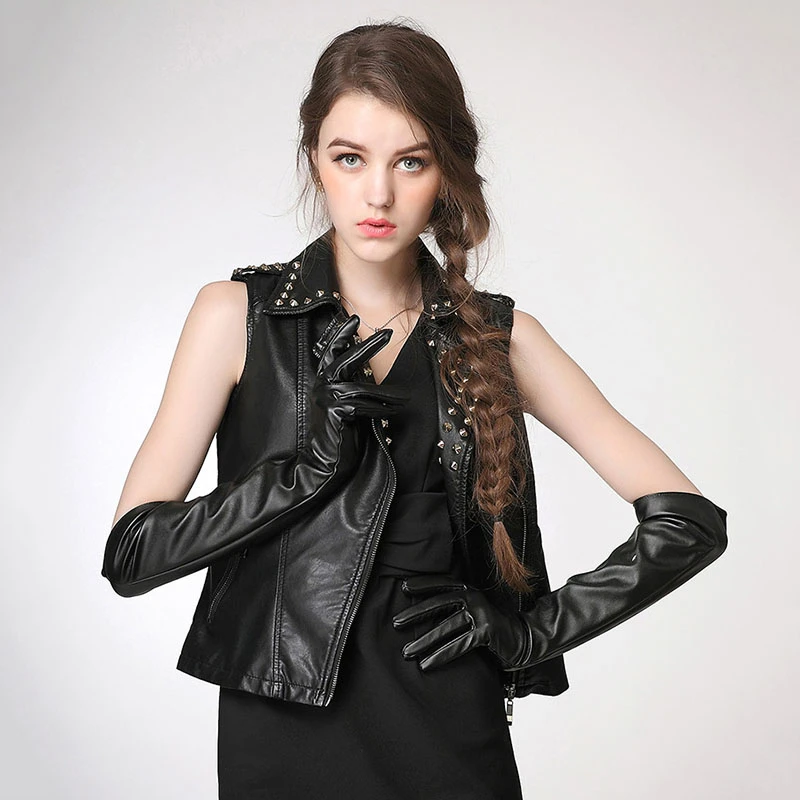 Unua amo куртка из искусственной кожи без рукавов Женская короткая модная черная
