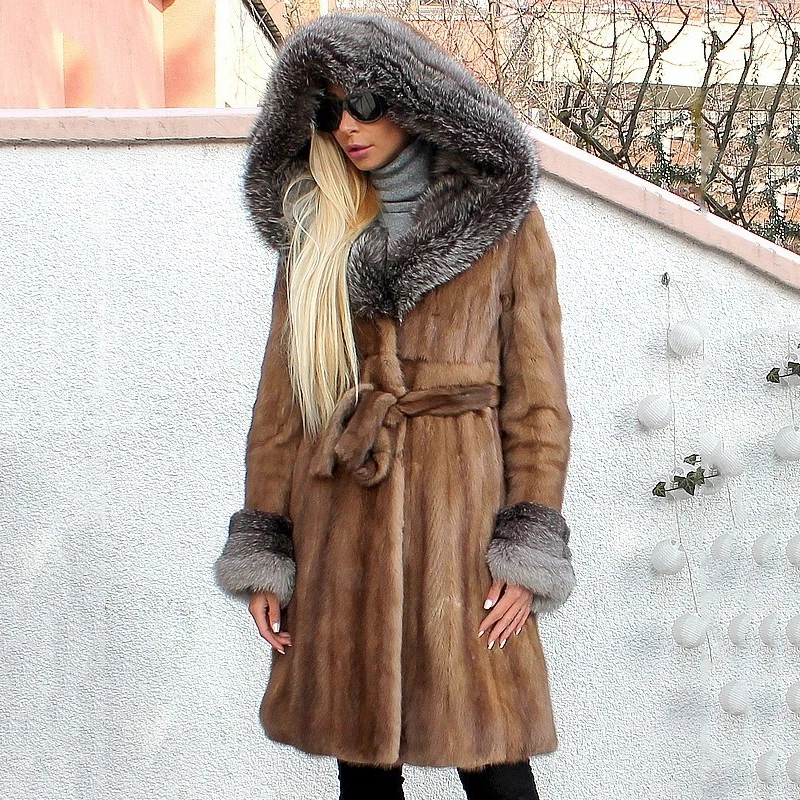 2021 New Real Mink Fur Coats With Hood Warm Overcoats 90cm Long Luxury Whole Skin Import Mink Fur Coat Women Outwear With Belt
2021 New Real Mink Fur Coats With Hood Warm Overcoats 90cm Long Luxury Whole Skin Import Mink Fur Coat Women Outwear With Belt