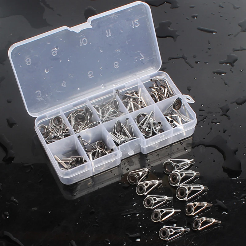 

80 pcs/set Fishing Rods Building Tip Tops Guide Ring Spinning Casting Fishing Rod Guides Replacement Repair Kit Steel Ring