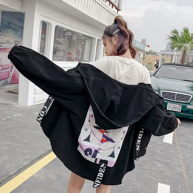Harajuku Denim Jacket Kahaki Coat Female Female Rock Loose Jacket Casual Long Sleeve Women's Denim Jacket Outwear Punk Hoodie
Harajuku Denim Jacket Kahaki Coat Female Female Rock Loose Jacket Casual Long Sleeve Women's Denim Jacket Outwear Punk Hoodie