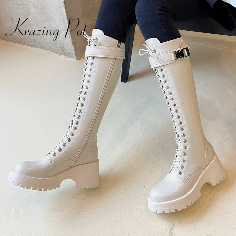 krazing pot new cow split leather round toe high heels Motorcycle boots cross-tied handsome fashion solid thigh high boots L88
krazing pot new cow split leather round toe high heels Motorcycle boots cross-tied handsome fashion solid thigh high boots L88