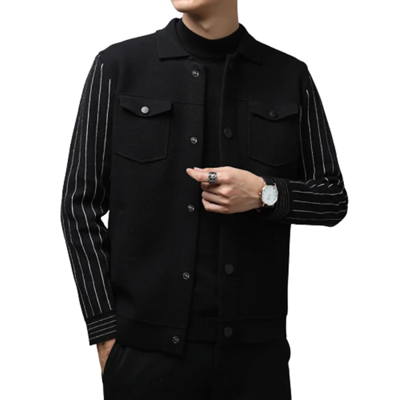Fashion Mens Jacket Autumn Winter Woolen Casual Slim Fit Patchwork Striped Sleeve Men Jacket Coat Turn Down Collar Coat Men
Fashion Mens Jacket Autumn Winter Woolen Casual Slim Fit Patchwork Striped Sleeve Men Jacket Coat Turn Down Collar Coat Men
