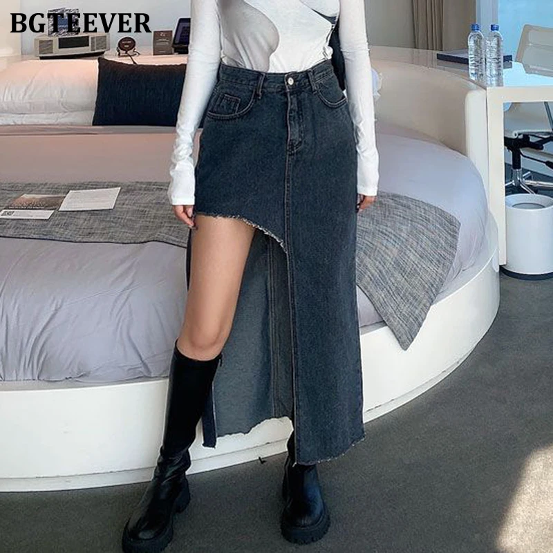 BGTEEVER Spring Summer Split Women Jeans Skirts High Waist Button Irregular Long Female Denim Skirts 2022
BGTEEVER Spring Summer Split Women Jeans Skirts High Waist Button Irregular Long Female Denim Skirts 2022