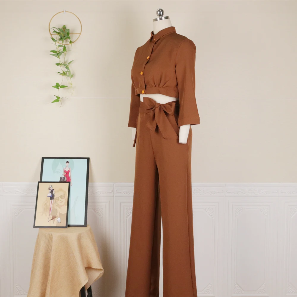 Women Two Piece Set Crop Tops High Waist Button Up Long Sleeves Sashes Pockets Summer Spring Fashion Elegant Office Ladies 2021
Women Two Piece Set Crop Tops High Waist Button Up Long Sleeves Sashes Pockets Summer Spring Fashion Elegant Office Ladies 2021