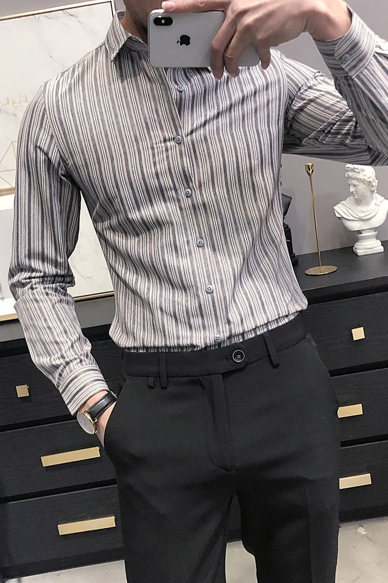 2021 spring Striped Shirts Men Business Casual Formal Dress Shirt Long Sleeve Streetwear Social Party Blouse Camisa Masculina
2021 spring Striped Shirts Men Business Casual Formal Dress Shirt Long Sleeve Streetwear Social Party Blouse Camisa Masculina