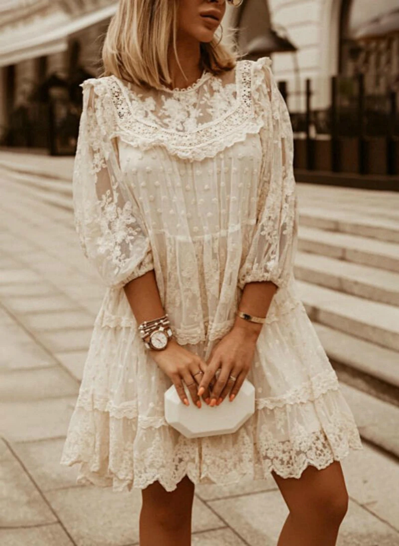 Lace Dress Women's Summer Sundress Fashion Three Quarter Sleeve Female Hollow Cotton Pullover Dresses Beach Clothing
Lace Dress Women's Summer Sundress Fashion Three Quarter Sleeve Female Hollow Cotton Pullover Dresses Beach Clothing