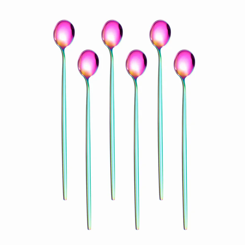 6 Pcs Rainbow Color Long Hangdle Spoon Polished Stirring Drink Steainless Steel Dinnerware Tableware Cutlery Ice Cream Spoon Set
6 Pcs Rainbow Color Long Hangdle Spoon Polished Stirring Drink Steainless Steel Dinnerware Tableware Cutlery Ice Cream Spoon Set
