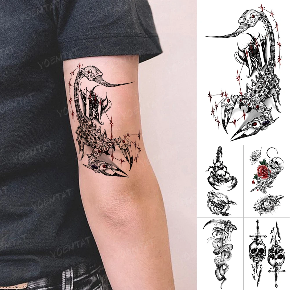 Scorpion Temporary Tattoo Sticker Cool Mechanical Skull Snake Death Scythe Black Tatoo Wrist Hand Men Women Glitter Tattoos Kids
Scorpion Temporary Tattoo Sticker Cool Mechanical Skull Snake Death Scythe Black Tatoo Wrist Hand Men Women Glitter Tattoos Kids