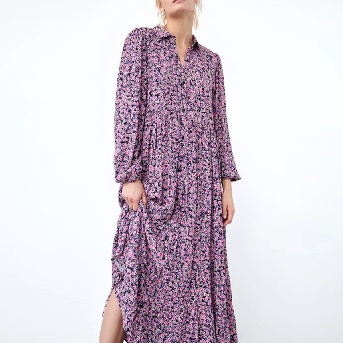 Jastie Purple Vintage Women's Dress Floral Print Lapel Long Sleeve High Waist Folds Loose Hem Midi Dresses Bohemian Retro Robe
Jastie Purple Vintage Women's Dress Floral Print Lapel Long Sleeve High Waist Folds Loose Hem Midi Dresses Bohemian Retro Robe